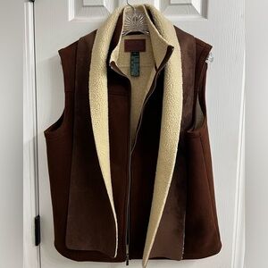 Vtg  Lauren Ralph Lauren original dry goods Faux Suede Brown Vest w/scarf Sz L